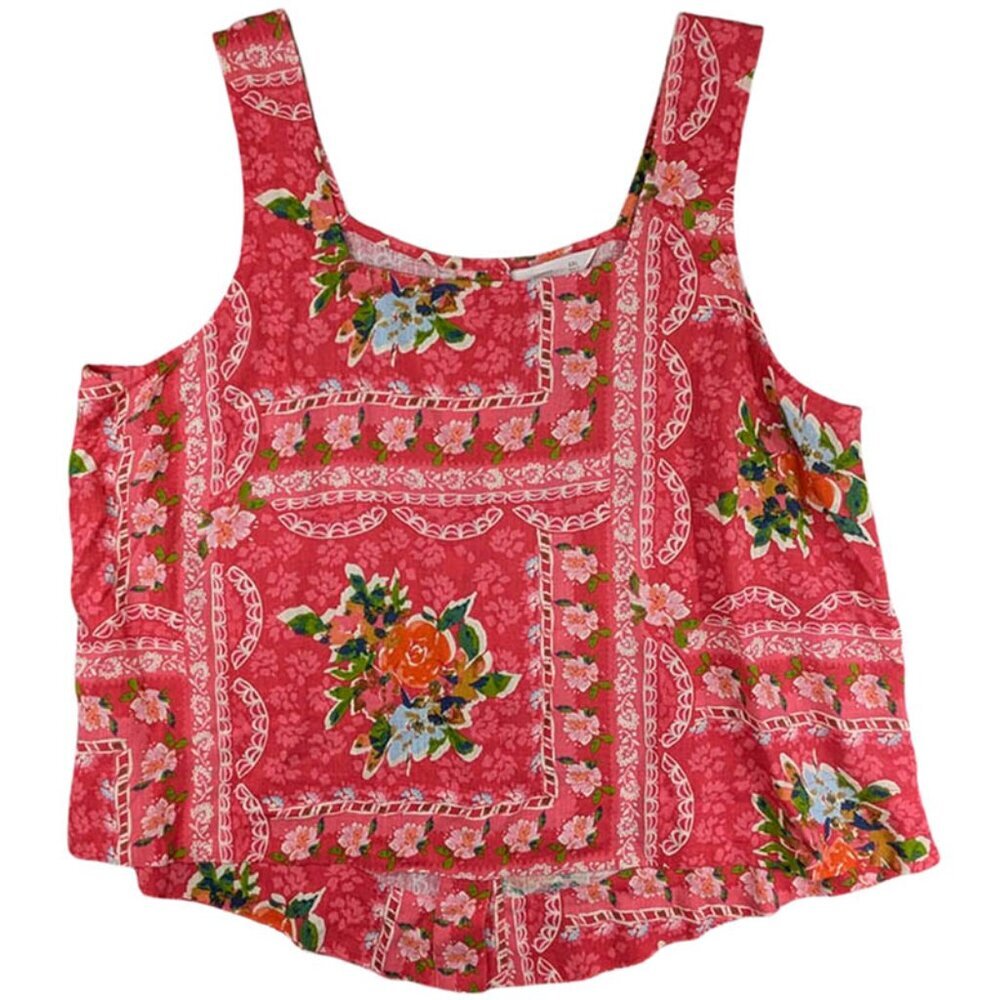 Lauren Conrad Top Womens XXL Pink Tank Linen Resort Beach Cottagecore Boho Retro